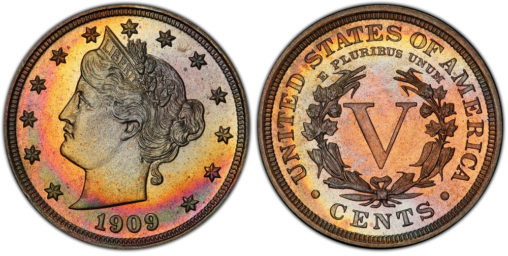 1909 Liberty V Nickel in gem MS65+ condition showing full cartwheel luster and complete strike detail